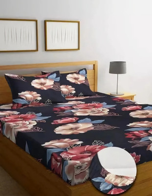 Rivek Décor Microfiber Double Flat 220 TC 3D Printed Bedsheet(Pack of 1, Black)
