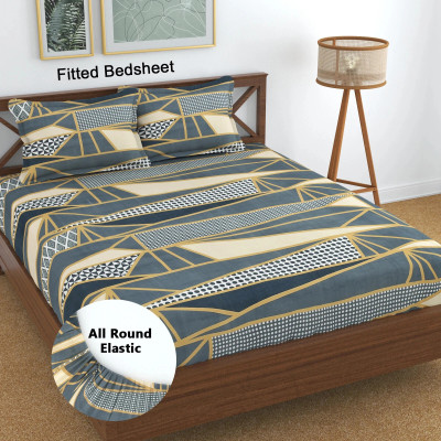 Panipat Textile Hub 144 TC Microfiber King 3D Printed Fitted (Elastic) Bedsheet(Pack of 1, Fitted Grey Black)