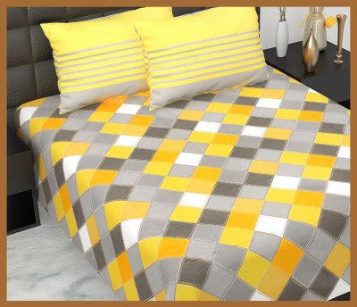 JAIPUR PRINTS Cotton Double Flat 210 TC Jaipuri Prints Bedsheet(Pack of 1, Yellow-Grey)