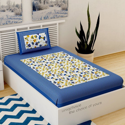 Unique Choice 220 TC Cotton Single Self Design Flat Bedsheet(Pack of 1, Blue)