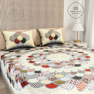 PahalArts Cotton Double Flat 144 TC Jaipuri Prints Bedsheet(Pack of 1, Green)