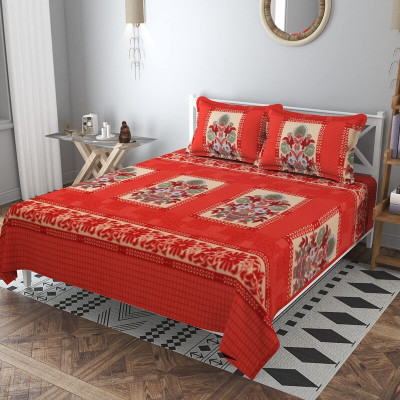 CREATURE Woolen Double Flat 250 TC Floral Bedsheet(Pack of 1, Red)