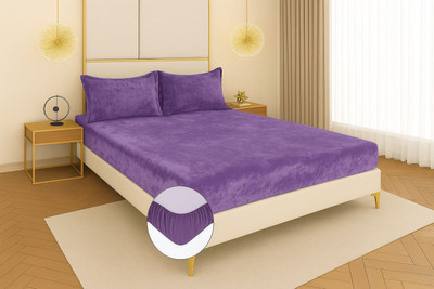 Crafteal Velvet King Fitted (Elastic) 300 TC Solid Bedsheet(Pack of 1, Purple)