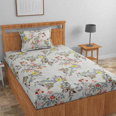 Luxury Trends Cotton Single Fitted (Elastic) 150 TC Printed Bedsheet(Pack of 1, Grey)