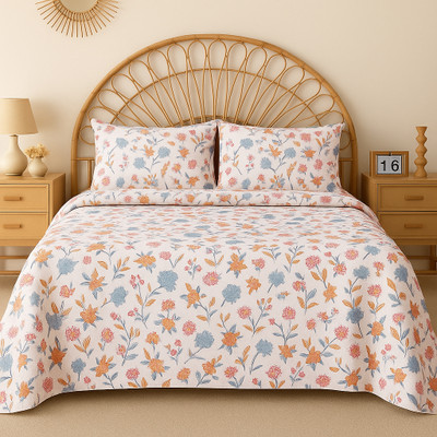 VAS COLLECTIONS Cotton Double Flat 160 TC Floral Bedsheet(Pack of 1, Soft White/Cream)