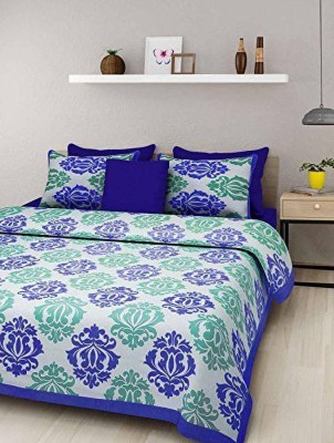 Dmlpbp 120 TC Cotton Queen Printed Flat Bedsheet(Pack of 1, Sky Blue)