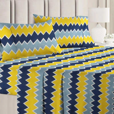 VAS COLLECTIONS 160 TC Microfiber Double Self Design Flat Bedsheet(Pack of 1, Yellow & Blue)