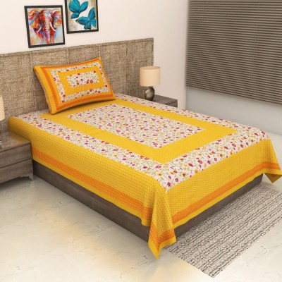 METRO LIVING 144 TC Cotton Single Printed Flat Bedsheet(Pack of 1, Yellow)