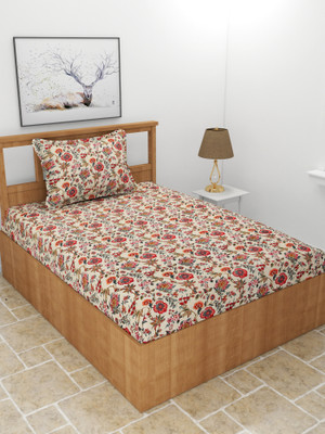 MORADO 210 TC Polycotton Single Printed Flat Bedsheet(Pack of 1, Red)