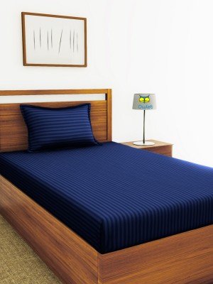 Houseofowlet 210 TC Cotton Single Striped Flat Bedsheet(Pack of 1, Navy Blue)