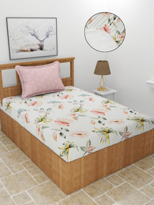 MORADO 210 TC Cotton Single Floral Fitted (Elastic) Bedsheet(Pack of 1, Multicolor)