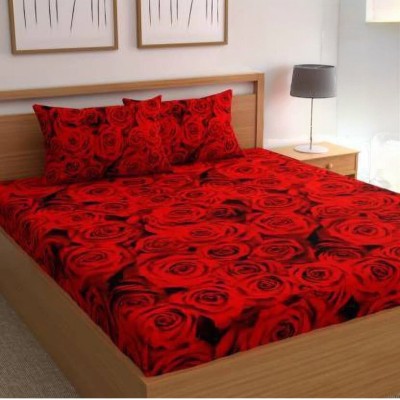 Tdot Creations 260 TC Cotton King Printed Flat Bedsheet(Pack of 1, Red Flat 16)