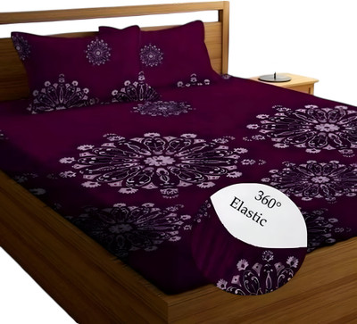 viraj 250 TC Microfiber Double 3D Printed Fitted (Elastic) Bedsheet(Pack of 1, Purple)