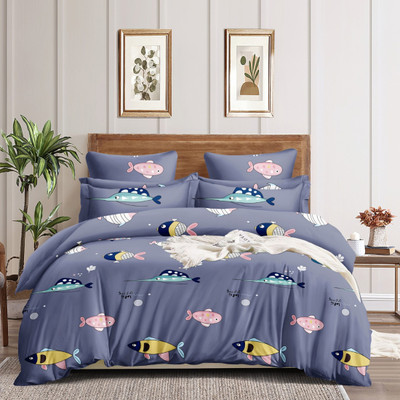 Flipkart SmartBuy 250 TC Microfiber Double Cartoon Flat Bedsheet(Pack of 1, Blue)