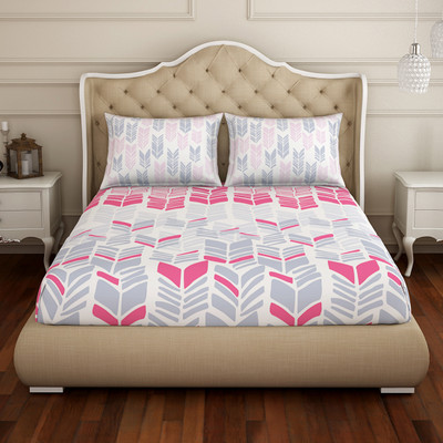 SPACES 210 TC Cotton Double Printed Flat Bedsheet(Pack of 1, Pink)