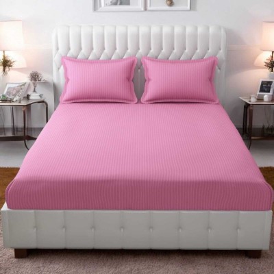 Yashi decor 220 TC Cotton King Solid Fitted (Elastic) Bedsheet(Pack of 1, Pink)