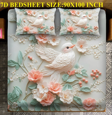 Linemates Polycotton King Flat 400 TC 3D Printed Bedsheet(Pack of 1, Heavy 7D Digital Print Double King Size Bedsheet 90x100 inch and 2 Pillow cover)