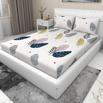 ARDM 210 TC Cotton Double Floral Fitted (Elastic) Bedsheet(Pack of 1, Multicolor)