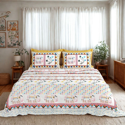 Swarn Aangan Cotton Super King Flat 240 TC Printed Bedsheet(Pack of 1, White)