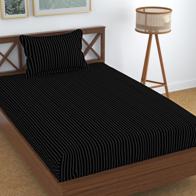 Homefab India 140 TC Cotton Single Striped Flat Bedsheet(Pack of 1, Black, Dark Grey)