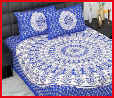 BedZone Cotton Double Flat 210 TC Jaipuri Prints Bedsheet(Pack of 1, Blue)