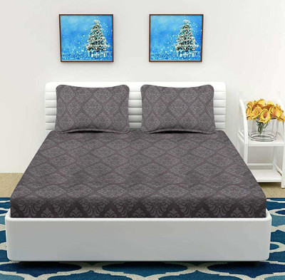 BELVOSTUM 180 TC Microfiber Double Geometric Flat Bedsheet(Pack of 1, Grey)