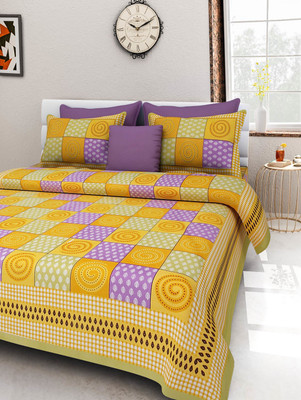 E ELMA Cotton Double Flat 250 TC Jaipuri Prints Bedsheet(Pack of 1, Green)