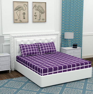 BEVI 300 TC Microfiber Double Checkered Flat Bedsheet(Pack of 1, Purple)
