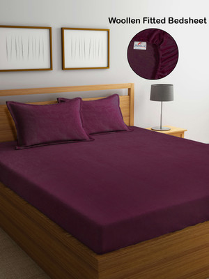 Fabinaliv Woolen King Fitted (Elastic) 300 TC Solid Bedsheet(Pack of 1, Wine)