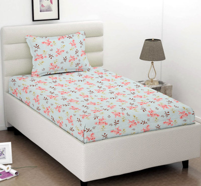 VAS COLLECTIONS Cotton Single Flat 160 TC Printed Bedsheet(Pack of 1, Pink, White)