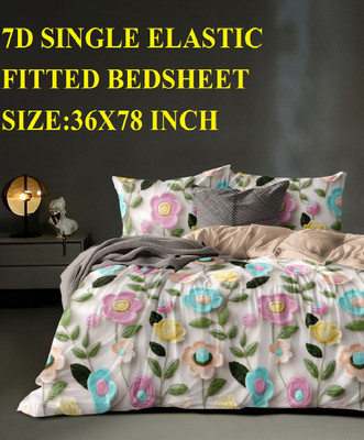 Laying Style Cotton Single Fitted (Elastic) 240 TC Floral Bedsheet(Pack of 1, 7D Single Size Elastic Fitted Bedsheet with 1 Pillow Cover 36x78 inch-Multi-3)