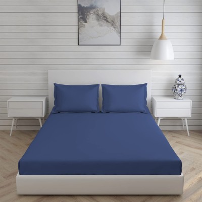 roman 250 TC Cotton Queen Solid Flat Bedsheet(Pack of 1, Blue)