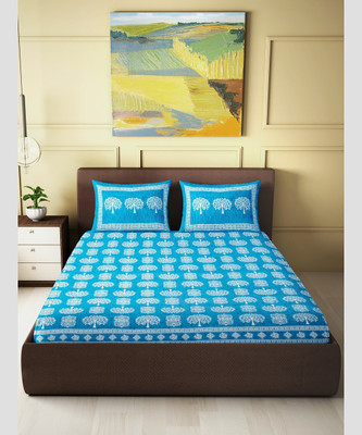 CLOTHSIDE 144 TC Cotton Double Jaipuri Prints Flat Bedsheet(Pack of 1, Blue)