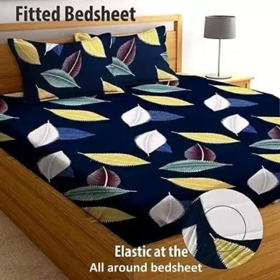 Fasscete 300 TC Cotton Double Self Design Fitted (Elastic) Bedsheet(Pack of 1, Blue)
