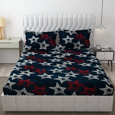 EVERLUSH Velvet King Fitted (Elastic) 400 TC Floral Bedsheet(Pack of 1, Red-Star)