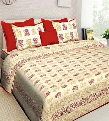RAJDEVI JAIPUR PRINTS 228 TC Cotton Double, King Printed Fitted & Flat Bedsheet(Pack of 1, Red)
