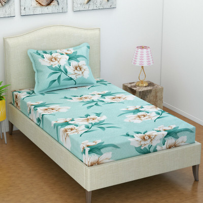 VAS COLLECTIONS Cotton Single Flat 160 TC Floral Bedsheet(Pack of 1, Mint Green)