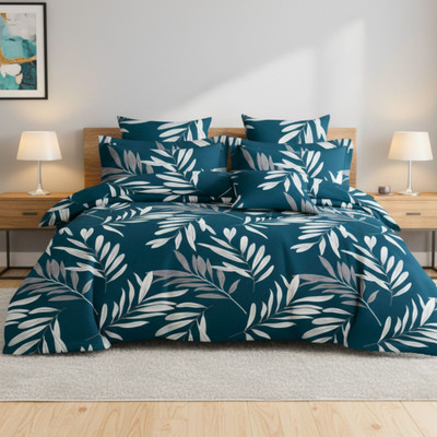 SOFTWEAVE Cotton Queen Flat 300 TC Floral Bedsheet(Pack of 1, Blue)