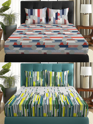 Story@home 180 TC Microfiber Double Abstract Flat Bedsheet(Pack of 2, Grey)