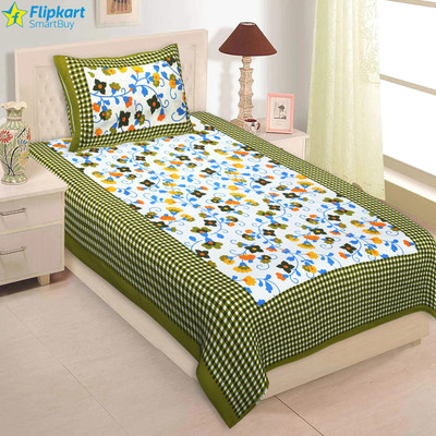 Flipkart SmartBuy Cotton Single Flat 180 TC Jaipuri Prints Bedsheet(Pack of 1, Green, White, Blue)