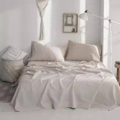 Hardeep 300 TC Microfiber Double Solid Flat Bedsheet(Pack of 1, Beige)