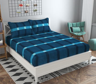 Gharswaagat Cotton Double Flat 180 TC Checkered Bedsheet(Pack of 1, Blue)