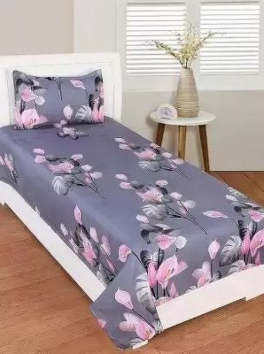 BeddingZone 144 TC Cotton Single Self Design Flat Bedsheet(Pack of 1, grey pink)