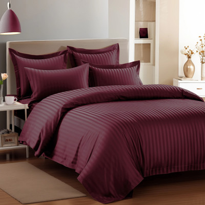 Story@home Microfiber Double Flat 300 TC Striped Bedsheet(Pack of 1, Maroon)