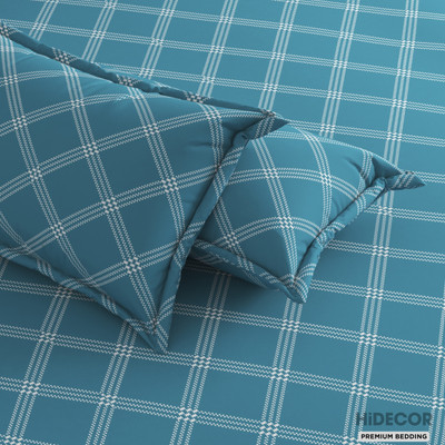 HIDECOR 280 TC Microfiber King Geometric Flat Bedsheet(Pack of 1, Blue)