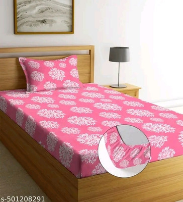 BeddingZone 210 TC Cotton Single Self Design Fitted (Elastic) Bedsheet(Pack of 1, pnk-rangoli-sngle-ftd)