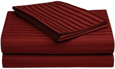 wholesaleindia Cotton King Flat 230 TC Striped Bedsheet(Pack of 1, Maroon)