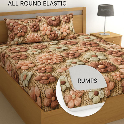 ClassicFits Cotton King, Queen, Double Fitted (Elastic) 350 TC Floral Bedsheet(Pack of 1, coffee)