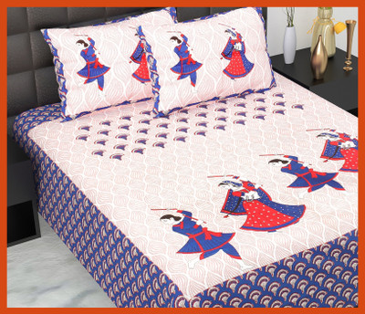 JAIPUR PRINTS Cotton Double Flat 230 TC Jaipuri Prints Bedsheet(Pack of 1, Blue)