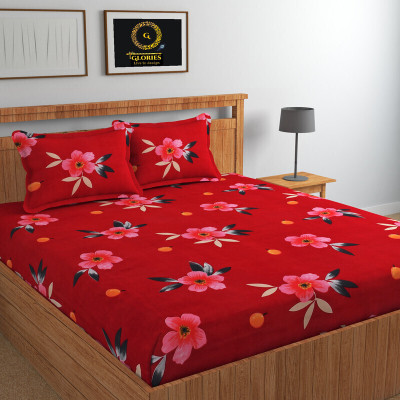 GLORIES 210 TC Polycotton King Printed Fitted (Elastic) Bedsheet(Pack of 1, Maroon Pink)
